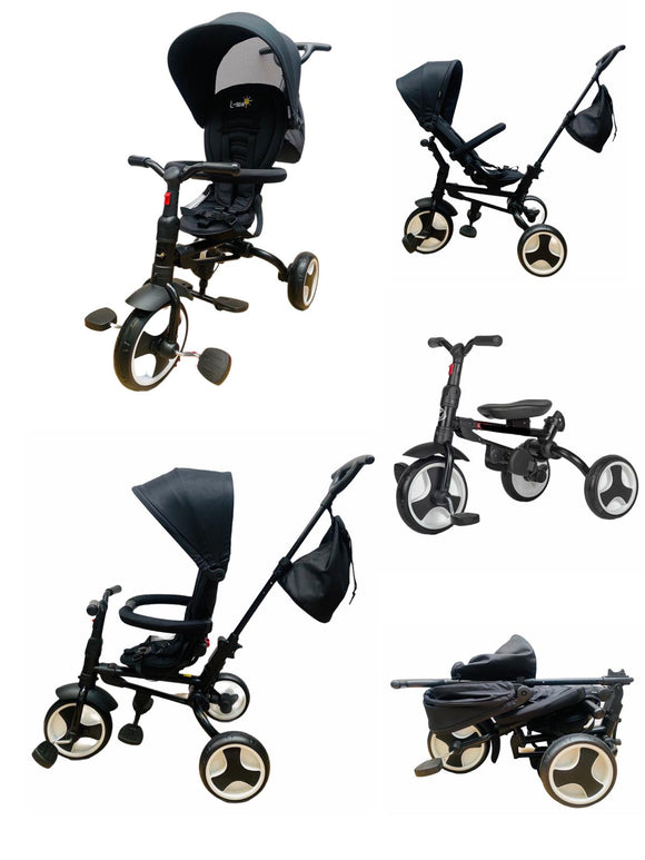 Tricicleta L-Sun ultrapliabila, cu pozitie somn, scaun rotativ,  negru 360TR