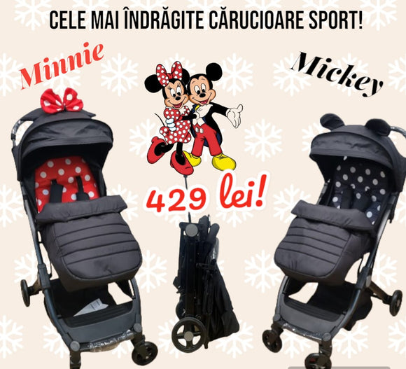 Carucioare sport cu protectie vreme rece,  6-36 luni, cu inchidere tip troller, Minnie si Mickey Mouse BBDC8MM