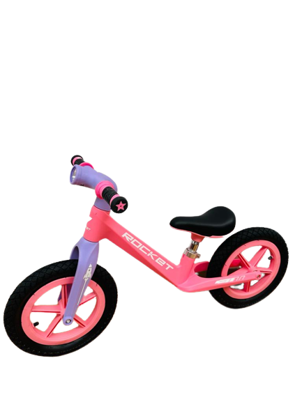 Bicicleta fara pedale ROCKET cu roti gonflabile , marime roti 12 inch si lumini, ROZ