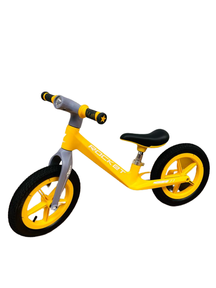 Bicicleta fara pedale ROCKET cu roti gonflabile , marime roti 12 inch si lumini, GALBEN