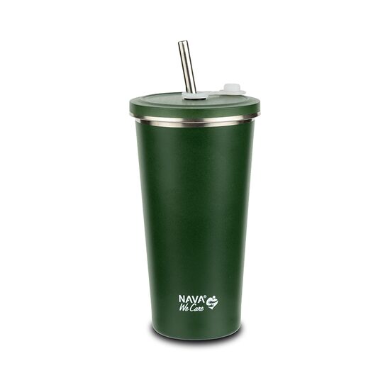 Cana termica cu pai din otel inoxidabil, Nava We care, 500 ml, verde