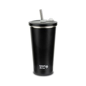 Cana termica cu pai din otel inoxidabil, Nava We care, 500 ml, negru