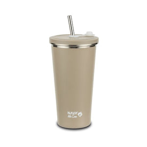 Cana termica cu pai din otel inoxidabil, Nava We care, 500 ml, bej