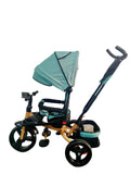 Tricicleta cu pozitie de somn, scaun rotativ si muzica distractiva, Verde Menta, Cadrul auriu