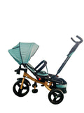 Tricicleta cu pozitie de somn, scaun rotativ si muzica distractiva, Verde Menta, Cadrul auriu