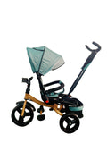Tricicleta cu pozitie de somn, scaun rotativ si muzica distractiva, Verde Menta, Cadrul auriu