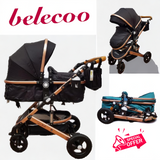 Carucior Belecoo , model 2 in 1 cu suspensii si roti cauciuc plin ,recomandat 0-36 luni, culoare NEGRU, BBDBLCN