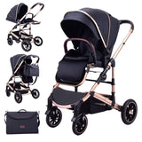 Carucior 3 in 1, BBD F6, Cadru aluminiu, Ultrapliabil, Cu Parte Sport  si salteluta moale, Scoica auto , Reversibil, Huse pentru picioare, Geanta parinti, Pana la 22 kg, negru