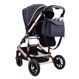 Carucior 3 in 1, BBD F6, Cadru aluminiu, Ultrapliabil, Cu Parte Sport  si salteluta moale, Scoica auto , Reversibil, Huse pentru picioare, Geanta parinti, Pana la 22 kg, negru