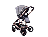 Carucior 3 in 1, L-Sun F6 ,Cadru aluminiu, Ultrapliabil, Cu Parte Sport  si salteluta moale, Scoica auto , Reversibil, Huse pentru picioare, Geanta parinti, Pana la 22 kg, gri