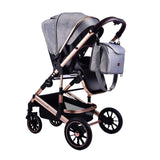 Carucior 3 in 1, L-Sun F6 ,Cadru aluminiu, Ultrapliabil, Cu Parte Sport  si salteluta moale, Scoica auto , Reversibil, Huse pentru picioare, Geanta parinti, Pana la 22 kg, gri