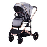 Carucior 3 in 1, L-Sun F6 ,Cadru aluminiu, Ultrapliabil, Cu Parte Sport  si salteluta moale, Scoica auto , Reversibil, Huse pentru picioare, Geanta parinti, Pana la 22 kg, gri