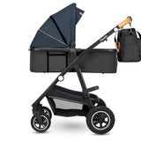 Carucior 3 in 1, Lionelo, Amber, Cadru aluminiu, Cu landou intarit si salteluta moale, Cu scoica auto testata ADAC, Reversibil, Cu accesorii, Geanta parinti, Pana la 22 kg, Albastru