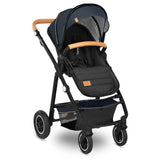 Carucior 3 in 1, Lionelo, Amber, Cadru aluminiu, Cu landou intarit si salteluta moale, Cu scoica auto testata ADAC, Reversibil, Cu accesorii, Geanta parinti, Pana la 22 kg, Albastru