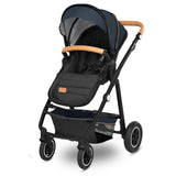 Carucior 3 in 1, Lionelo, Amber, Cadru aluminiu, Cu landou intarit si salteluta moale, Cu scoica auto testata ADAC, Reversibil, Cu accesorii, Geanta parinti, Pana la 22 kg, Albastru