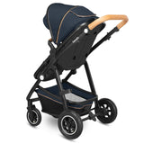 Carucior 3 in 1, Lionelo, Amber, Cadru aluminiu, Cu landou intarit si salteluta moale, Cu scoica auto testata ADAC, Reversibil, Cu accesorii, Geanta parinti, Pana la 22 kg, Albastru
