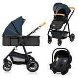Carucior 3 in 1, Lionelo, Amber, Cadru aluminiu, Cu landou intarit si salteluta moale, Cu scoica auto testata ADAC, Reversibil, Cu accesorii, Geanta parinti, Pana la 22 kg, Albastru