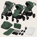 Carucior 2 in 1, Lionelo, Layla, Pana la 22 kg, Cadru aluminiu, Cu landou intarit si salteluta din spuma AirDots, Reversibil, Cu ventilatie 3D, Cu accesorii, EN1888-1, EN1888-2, EN1466, Verde