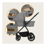 Carucior 2 in 1, Lionelo, Meril, Cu landou si scaun cu dimensiune XL, Reversibil, Cu sistem de ventilatie 3D, Cu accesorii, Pana la 22 kg, Conform cu EN1888-1 EN1888-2, EN1466, Gri
