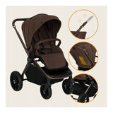 Carucior 2 in 1, Lionelo, Mika Plus, Cadru din aluminiu, Cu landou intarit si salteluta moale, Reversibil, Cu sistem de ventilatie 3D, Cu accesorii, Pana la 22 kg, Conform cu EN1888-1 EN1888-2, EN1466, Mocha Mousse