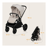 Carucior 2 in 1, Lionelo, Mika Plus, Cadru din aluminiu, Cu landou intarit si salteluta moale, Reversibil, Cu sistem de ventilatie 3D, Cu accesorii, Pana la 22 kg, Conform cu EN1888-1 EN1888-2, EN1466, Bej