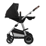 Carucior 3 in 1, Lionelo, Amber, Cadru aluminiu, Cu landou intarit si salteluta moale, Cu scoica auto testata ADAC, Reversibil, Cu accesorii, Geanta parinti, Pana la 22 kg, Negru silver