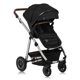 Carucior 3 in 1, Lionelo, Amber, Cadru aluminiu, Cu landou intarit si salteluta moale, Cu scoica auto testata ADAC, Reversibil, Cu accesorii, Geanta parinti, Pana la 22 kg, Negru silver