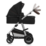 Carucior 3 in 1, Lionelo, Amber, Cadru aluminiu, Cu landou intarit si salteluta moale, Cu scoica auto testata ADAC, Reversibil, Cu accesorii, Geanta parinti, Pana la 22 kg, Negru silver