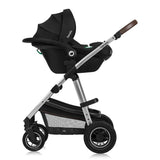 Carucior 3 in 1, Lionelo, Amber, Cadru aluminiu, Cu landou intarit si salteluta moale, Cu scoica auto testata ADAC, Reversibil, Cu accesorii, Geanta parinti, Pana la 22 kg, Negru silver