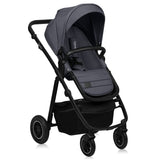 Carucior 3 in 1, Lionelo, Amber Plus, Cadru aluminiu, Cu landou intarit si salteluta moale, Cu scoica auto testata ADAC, Reversibil, Maner ajustabil, Cu accesorii, Cu ventilatie panoramica 3D, Pana la 22 kg, EN1888-1, EN1888-2, EN1466, ECE R129, Gri