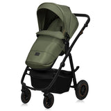 Carucior 3 in 1, Lionelo, Amber Plus, Cadru aluminiu, Cu landou intarit si salteluta moale, Cu scoica auto testata ADAC, Reversibil, Maner ajustabil, Cu accesorii, Cu ventilatie panoramica 3D, Pana la 22 kg, EN1888-1, EN1888-2, EN1466, ECE R129, Verde