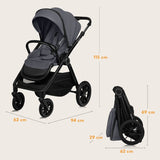 Carucior 3 in 1, Lionelo, Layla, Cadru din aluminiu, Cu landou intarit si salteluta din spuma AiryDots, Cu scoica auto testata ADAC, Reversibil, Cu sistem de ventilatie 3D, Cu accesorii, Pana la 22 kg, EN1888-1 EN1888-2 EN1466 ECE R129, Gri