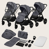 Carucior 3 in 1, Lionelo, Layla, Cadru din aluminiu, Cu landou intarit si salteluta din spuma AiryDots, Cu scoica auto testata ADAC, Reversibil, Cu sistem de ventilatie 3D, Cu accesorii, Pana la 22 kg, EN1888-1 EN1888-2 EN1466 ECE R129, Gri
