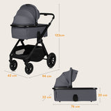 Carucior 3 in 1, Lionelo, Layla, Cadru din aluminiu, Cu landou intarit si salteluta din spuma AiryDots, Cu scoica auto testata ADAC, Reversibil, Cu sistem de ventilatie 3D, Cu accesorii, Pana la 22 kg, EN1888-1 EN1888-2 EN1466 ECE R129, Gri