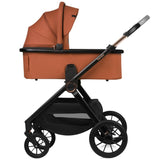 Carucior 3 in 1, Lionelo, Layla, Pana la 22 kg, Cadru aluminiu, Cu landou intarit si salteluta din spuma AirDots, Cu scoica auto testata ADAC, Reversibil, Cu ventilatie 3D, Cu accesorii, EN1888-1, EN1888-2, EN1466, Maro