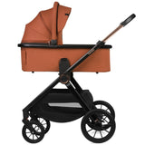 Carucior 3 in 1, Lionelo, Layla, Pana la 22 kg, Cadru aluminiu, Cu landou intarit si salteluta din spuma AirDots, Cu scoica auto testata ADAC, Reversibil, Cu ventilatie 3D, Cu accesorii, EN1888-1, EN1888-2, EN1466, Maro
