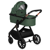 Carucior 3 in 1, Lionelo, Layla, Pana la 22 kg, Cadru aluminiu, Cu landou intarit si salteluta din spuma AirDots, Cu scoica auto testata ADAC, Reversibil, Cu ventilatie 3D, Cu accesorii, EN1888-1, EN1888-2, EN1466, Verde