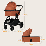 Carucior 3 in 1, Lionelo, Layla, Pana la 22 kg, Cadru aluminiu, Cu landou intarit si salteluta din spuma AirDots, Cu scoica auto testata ADAC, Reversibil, Cu ventilatie 3D, Cu accesorii, EN1888-1, EN1888-2, EN1466, Maro