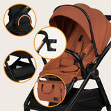 Carucior 3 in 1, Lionelo, Layla, Pana la 22 kg, Cadru aluminiu, Cu landou intarit si salteluta din spuma AirDots, Cu scoica auto testata ADAC, Reversibil, Cu ventilatie 3D, Cu accesorii, EN1888-1, EN1888-2, EN1466, Maro
