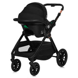 Carucior 3 in 1, Lionelo, Layla, Pana la 22 kg, Cadru aluminiu, Cu landou intarit si salteluta din spuma AirDots, Cu scoica auto testata ADAC, Reversibil, Cu ventilatie 3D, Cu accesorii, EN1888-1, EN1888-2, EN1466, Maro