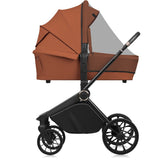Carucior 3 in 1, Lionelo, Mika Plus, Cadru din aluminiu, Cu landou intarit si salteluta moale, Cu scoica auto testata ADAC, Reversibil, Cu sistem de ventilatie 3D, Cu accesorii, Pana la 22 kg, EN1888-1 EN1888-2 EN1466 ECE R129, Maro