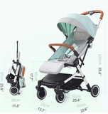 Carucior sport, ultrausor si ultrapliabil, cu pozitie de somn, tip troller, cu accesorii din piele, sarcina maxima 22 Kg, verde menta