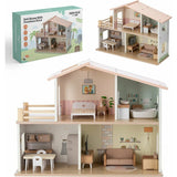 Casuta de papusi, Free2Play, Din lemn, Cu 13 piese de mobilier, Cu acces facil, 52 x 19,5 x 40 cm, 36 luni+, Multicolor
