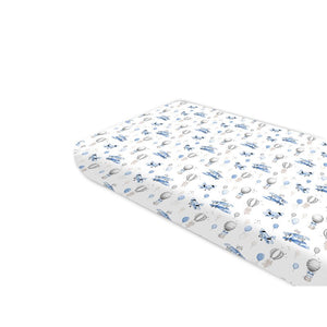 Cearceaf cu elastic, MimiNu, Pentru pat 160X80 cm, Din bumbac certificat Oeko Tex Standard 100, Blue Plane