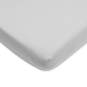 Cearceaf cu elastic, New Baby, Din muselina, Pentru patut 120x60 cm, Din bumbac, 90x150 cm, Certificat Oeko Tex Standard 100, Grey