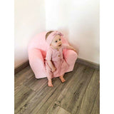 Fotoliu din burete, New Baby, Hearts, Pentru copii, Cu buzunar lateral, Din tesatura de catifea, Cu Husa detasabila, Din materiale certificate Oeko Tex Standard 100, 9 luni - 5 ani, Pink