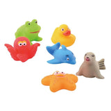 Set jucarii de baie, Happy World, Din cauciuc, 6 buc, 6 luni+, Multicolor