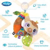 Jucarie carucior sau scaun auto, Playgro, Salo, Cu inele pentru dentitie, Cu diverse forme si texturi, Cu sunete si zornaieli, Dezvolta abilitatile motorii si imaginatia, 0 luni+, Sensory Friend Salo Sloth