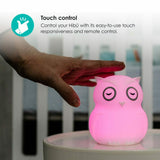 Lampa de veghe, BBluv, Bufnita, Hibu, Functionare pana la 10 ore, Cu telecomanda si cablu USB, Cu 9 culori diferite activate prin control Touch, White
