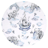 Lenjerie patut 3 piese, Qmini, Pentru patut 120x60 cm, Cu protectie laterala, Din bumbac certificat Oeko Tex Standard 100, Elephants on Rainbow Blue